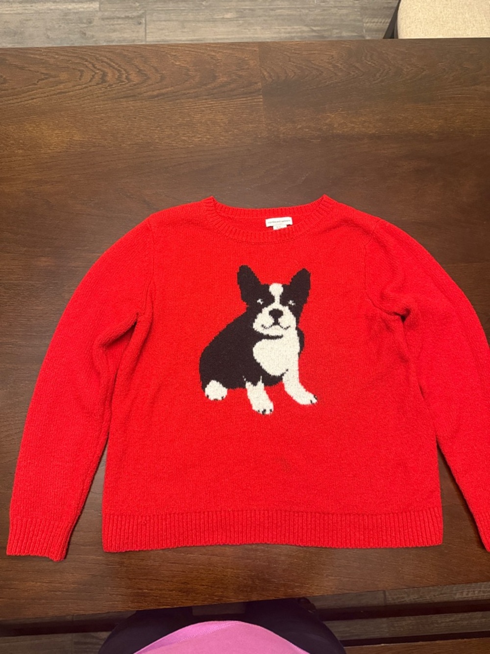 Cupcakes and Cashmere Red Sweater with Black & White Puppy Motif size XL